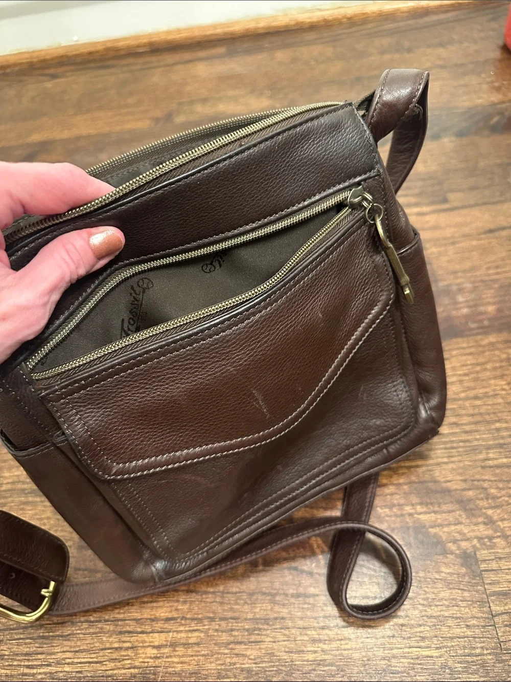 Fossil VTG Brown Leather Messenger Crossbody Bag Unique